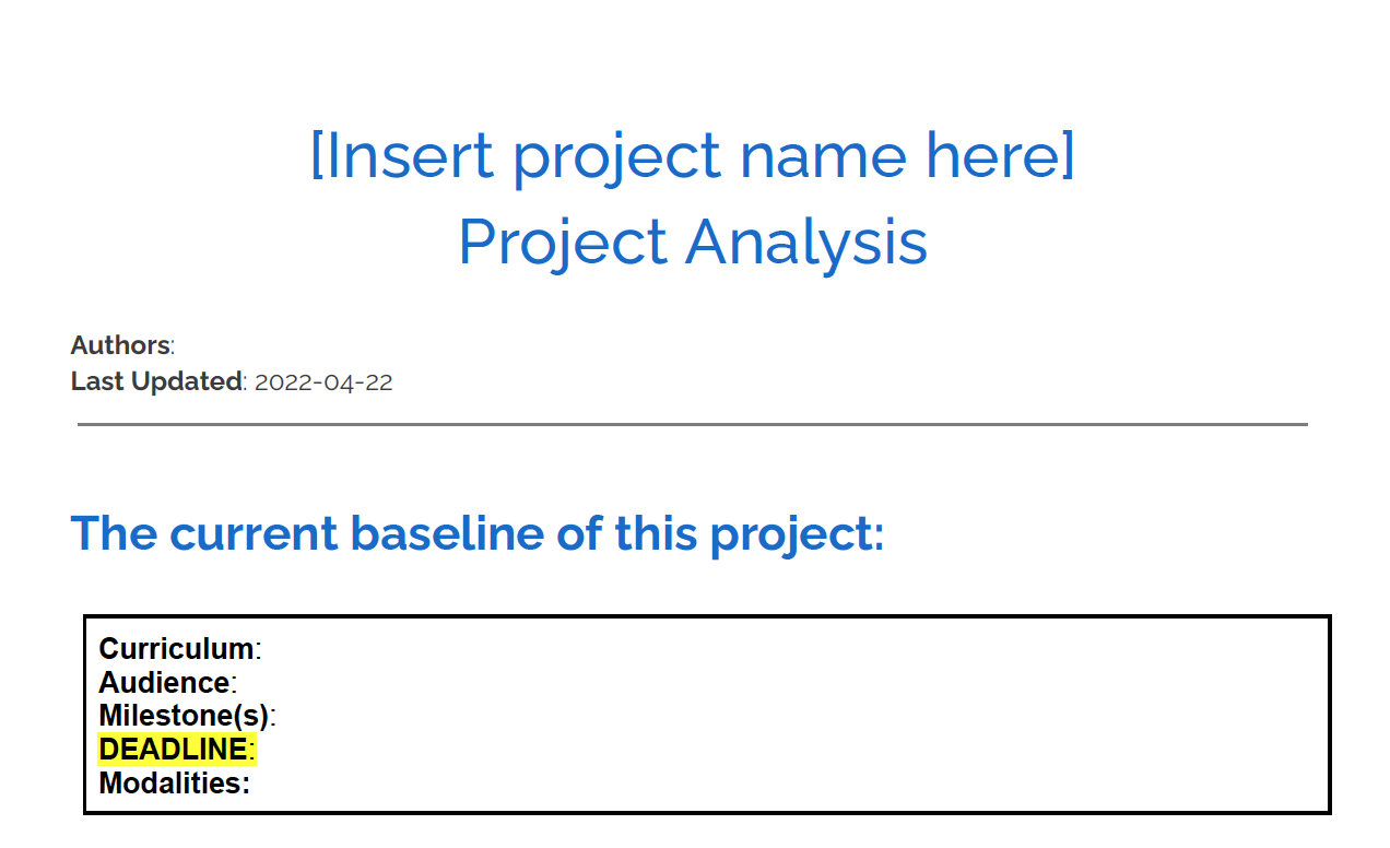 Screen shot of Analysis Questionaire